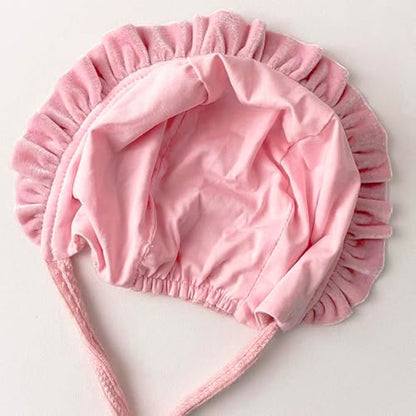 Lovely Baby Girl Bonnet Soft Ruffle Brimmed Newborn Baby Beanie - color: Pink+white