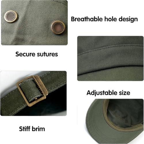 Men's Military Cadet Hat Flat Top Newsboy Cap - color: A - Green