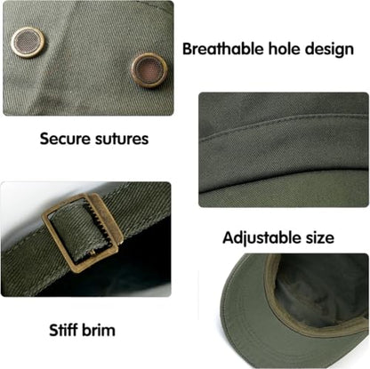 Men's Military Cadet Hat Flat Top Newsboy Cap - color: A - Green