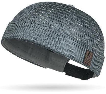 Mens Mesh Brimless Cap with No Brim, Summer Docker Cap Beanie Hat Flip Sailor Skullcap Breathable - color: Grey