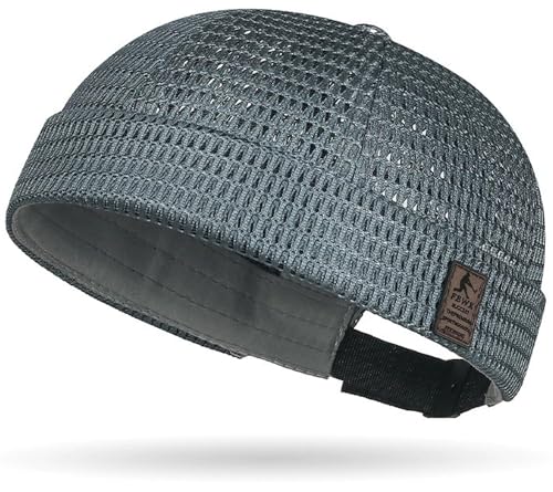 Mens Mesh Brimless Cap with No Brim, Summer Docker Cap Beanie Hat Flip Sailor Skullcap Breathable - color: Grey