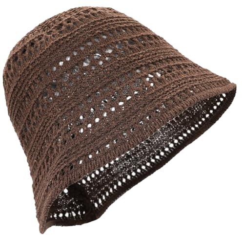 Women's Beach Bucket Hat Fisherman Cap Hollow Mesh Lightweight Breathable Sun Hat for Summer - color: Single Layer Coffee Color