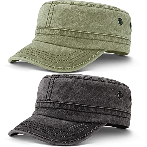 Geyoga Washed Cotton Military Cadet Army Cap - color: Multicoloured(army Green, Black)