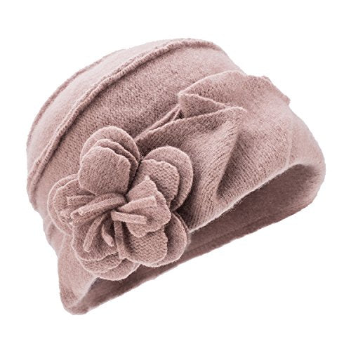 Lawliet Solid Color 1920s Womens 100% Wool Flower Winter Bucket Cap Beret Hat A376
