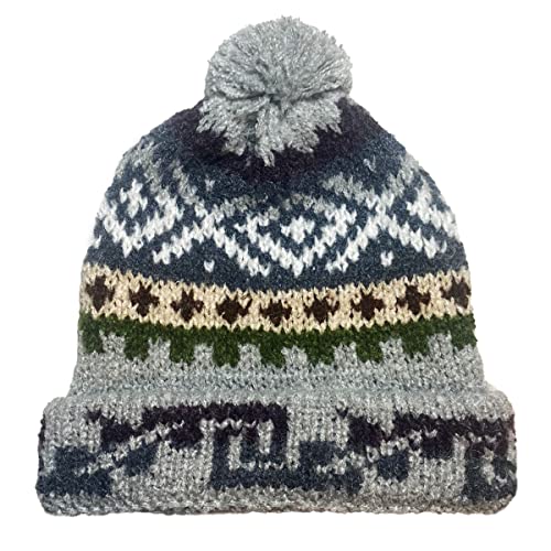 TINKUY Peru Alpaca Wool Winter Beanie, Handmade Bobble Hat, Unisex, One Size - color: Light Grey