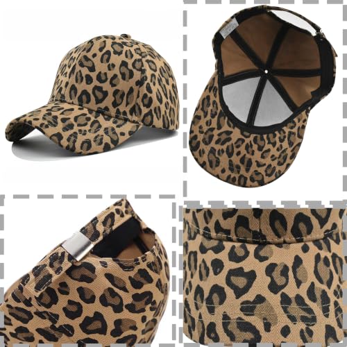 Baseball Hats for Women Men Adjustable Leopard Print Dad Trucker Hat Cotton Sun Protection Caps Sports Golf Medium - color: Dark Khaki -Leopard