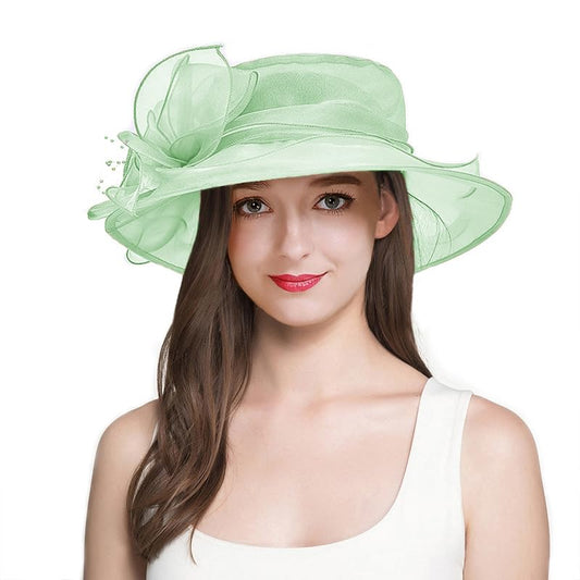 Women's Organza Derby Fascinator Hat Cloche Bowler Hat Cocktail Tea Party Wedding Sun Hat - color: B-green