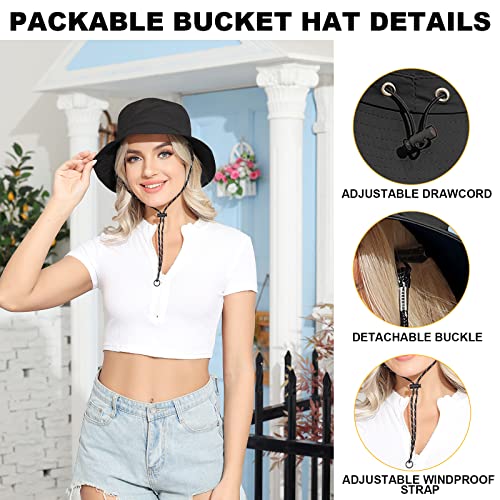 Packable Bucket Hat for Women Waterproof UV Protection Sun Hat - color: Black