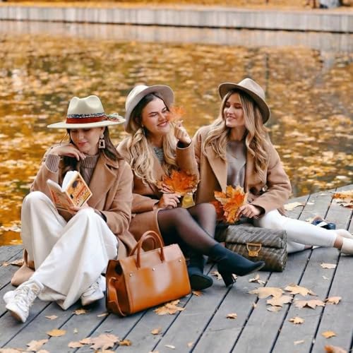 OIERFE Fedora Hat for Men & Women - 3.34 Inch Wide Brim Hat for Outdoor,Original Design Felt Hat with Gift Ready Packaging - color: Beige
