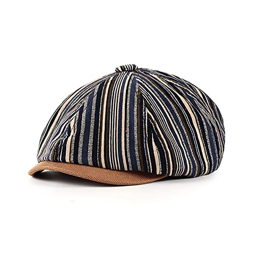 COMLIFE Men's Cotton Striped 8 Panel Newsboy Cap Golf Cabbie Beret Painter Men Octagonal Hat - color: Blue