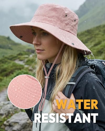 Women Sun Hat with Ponytail Hole Wide Brim Bucket Sun Protection for Summer - color: Pink