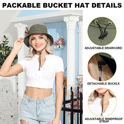 Packable Bucket Hat for Women Waterproof UV Protection Sun Hat - color: Army Green