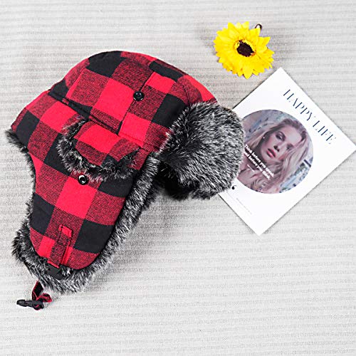ONWAY Trapper Hat Winter Hats for Women Men with Faux Fur Ear Flaps - color: Red