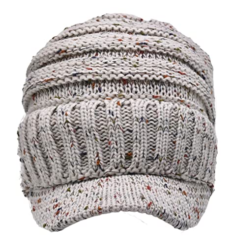 C.C Trendy Warm Oversized Chunky Soft Oversized Ribbed Slouchy Knit Hat with Visor Brim - color: Oatmeal
