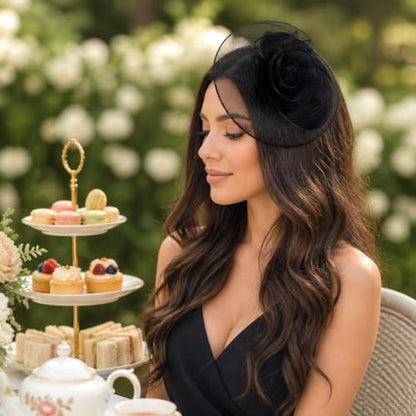 Fascinator Hat for Women Tea Party Pillbox Hats for Cocktail Dresses - color: Black