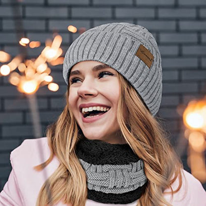 Loritta 3-Pieces Winter Hats for Women Warm Scarf Touchscreen Gloves - color: Grey