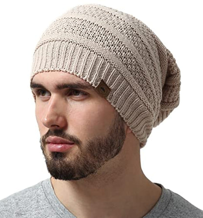 Tough Headwear Slouchy Oversized Beanie Hat - Warm Winter Hats for Women - Stretch Fit Mens Beanie - color: Beige