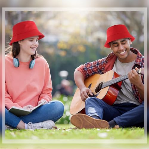 12/24/36 Pcs Bucket Hats for Men Women Bulk - color: Red, size: Medium