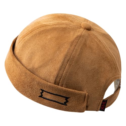 Vintage Brimless Hats for Men Retro Doker Hat Sailor Fisherman Leon Hat Casual No Visor Skullcap Beanie Hip Hop Hats - color: Mg-xgmxhjh12-camel