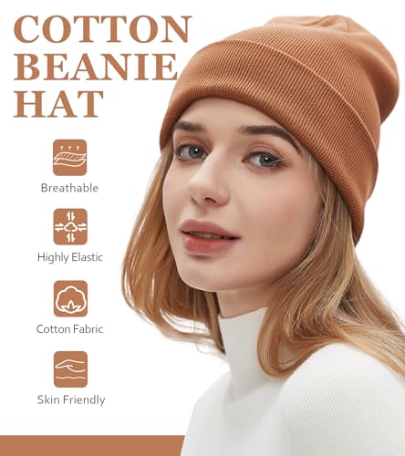 100% Cotton Beanies for Men Women Unisex Cuffed Knitted Skull Cap - color: Brown
