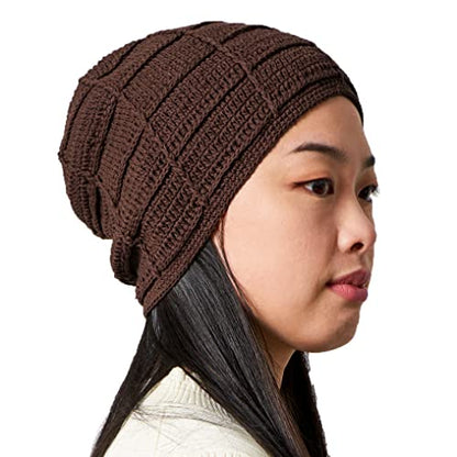 CHARM Mens Summer Beanie Cotton - Womens Crochet Slouch Cap Hand Made Chemo Hat - color: Dark Brown