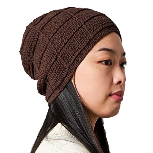 CHARM Mens Summer Beanie Cotton - Womens Crochet Slouch Cap Hand Made Chemo Hat - color: Dark Brown