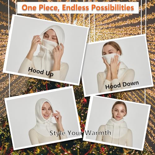 Knit Balaclava for Women Winter Hats Ski Mask Face Cover Neck Warmer - color: White
