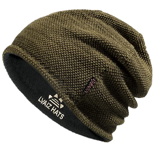 Lvaiz Winter Beanie for Men Women Warm Fleece Lined Reversible Skull Cap - color: Khaki+grey