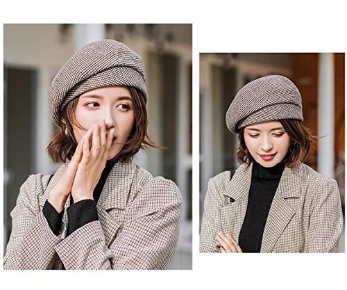 Women Winter Classic Beret Hat Newsboy Cap Painter Hats Houndstooth Beret Hats - color: Py06 Coffee