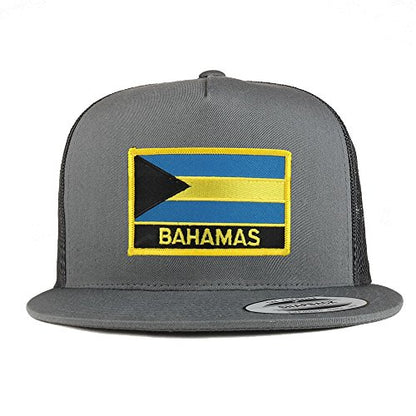 Trendy Apparel Shop Bahamas Flag 5 Panel Flatbill Trucker Mesh Snapback Cap - color: Charcoal
