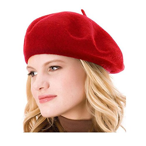 French Beret - Wool Solid Color Womens Beanie Cap Hat - color: 2pcs Black and Red