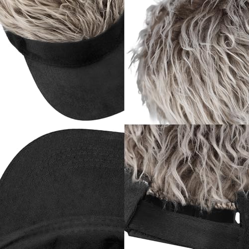 Mens Novelty Sun Visor Beach Hat Short Hair Wigs UV Protection Adjustable Golf Dad Cap Funny Hip Hop Rave Party Trucker Hat - color: Black & Khaki
