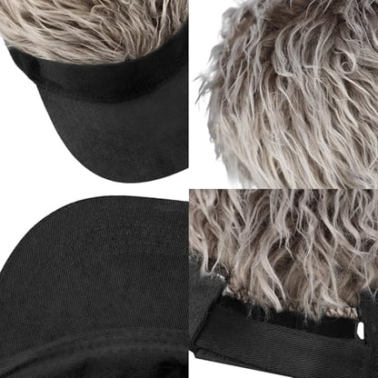 Mens Novelty Sun Visor Beach Hat Short Hair Wigs UV Protection Adjustable Golf Dad Cap Funny Hip Hop Rave Party Trucker Hat - color: Black & Khaki