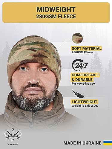 2SBR 2SABERS Fleece Winter Warm Watch Cap - Mens Outdoor Skull Beanie Hat - color: Camo, size: Medium
