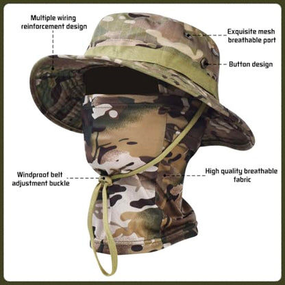 Camo Boonie Sun Hat with Balaclava Face Mask Outdoor Fishing Hat - color: Camo Cp