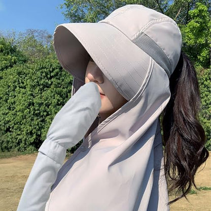 Sun Hat with Face Cover and Arm Sleeves,UPF 50+ Sun Protection Cap,1 Piece Sun Hat and 1 Pair Arm Sleeves,Grey
