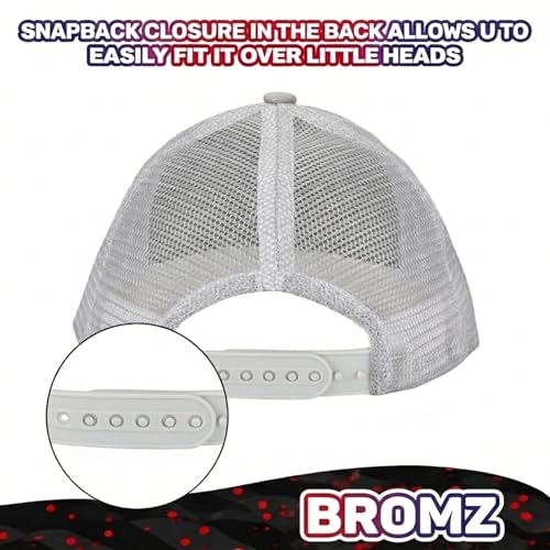 BROMZ Kids Youth American Flag Trucker Hat Flat Bill, Breathable Mesh Back Snapback Baseball Cap for Boys Girls 5-15 Years - color: Gray/White Flag