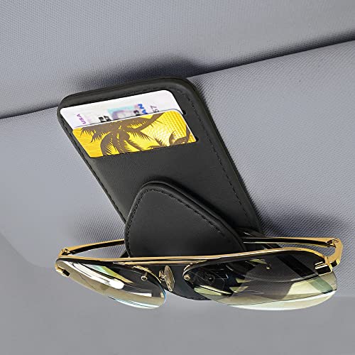 Sunglass and Card Holder for Car Visor, 2 Card Slots Visor Glasses Clip, Strong Magnetic Visor Holder, Visor Accessories for Cars SUV (Black 1Pc) - color: Black(1 Pc)