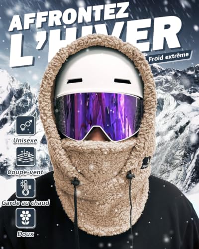 Shy Velvet Sherpa Hood Balaclava Wind-Resistant Ski Mask for Men and Women - color: Beige