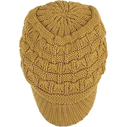 BYOS Womens Winter Chic Cable Warm Fleece Lined Crochet Knit Hat W/Visor Newsboy Cabbie Cap - color: Basket Woven-mustard Yellow