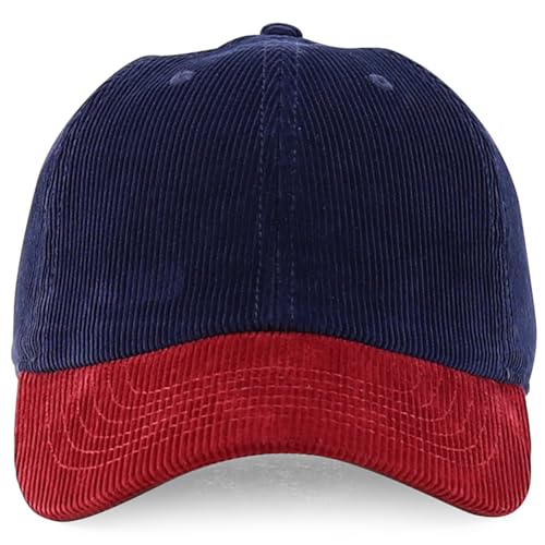 Trendy Apparel Shop Cotton Corduroy Unstructured Baseball Cap Dad Hat - color: Navy Burgundy