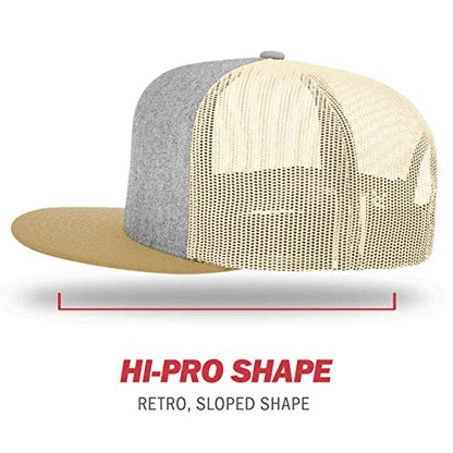 Richardson Unisex 511 Flatbill Trucker Adjustable Snapback Baseball Cap - color: Heather Grey/Birch/Biscuit