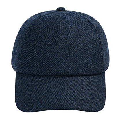 BOTVELA Men Wool Adjustable Tweed Baseball Cap - color: Herringbone Navy