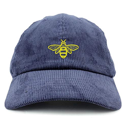 Trendy Apparel Shop Bee Embroidered Cotton Corduroy Unstructured Baseball Cap - color: Navy