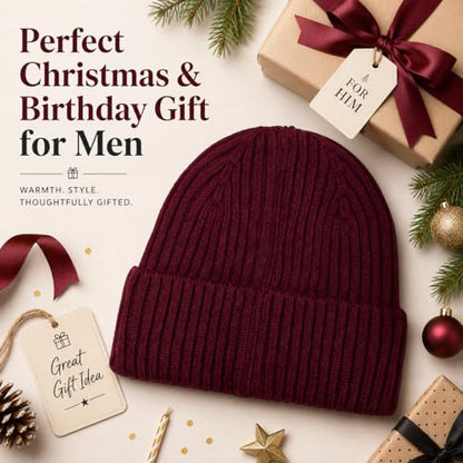 Oversize M/L/XL/XXL Merino Wool Beanie Hat for Men & Women - color: Wine, size: Medium-Large