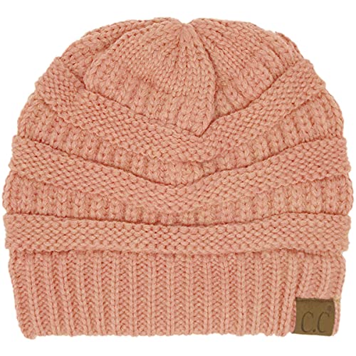 CC Classic Winter Fall Trendy Chunky Stretchy Cable Knit Beanie Hat - color: Solid Salmon Pink
