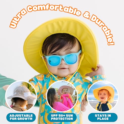 SwimZip UPF 50 Kids' Wide Brim Sun Hat, Sun Protection Hat - Baby & Toddler - color: Yellow, size: 6-24 Months