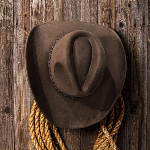 Keilin Cowboy Hats for Women and Men - Felt Teardrop Western Cowgirl Cowboy Hat for Teens and Adults - color: Brown