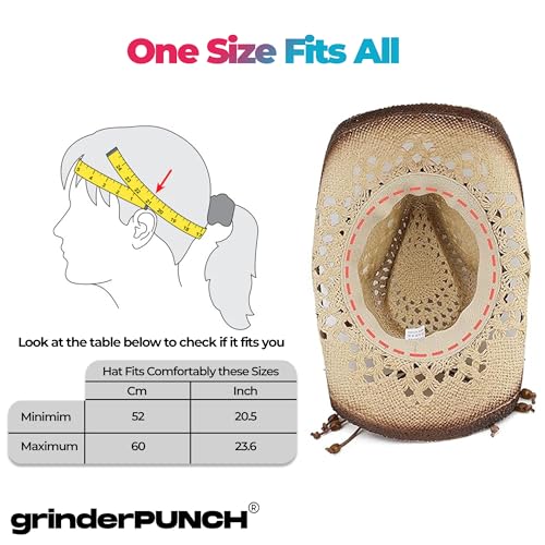 grinderPUNCH Straw Cowboy Hat for Men Women Western Cowgirl Outback Sun Hat - color: Modern Flag