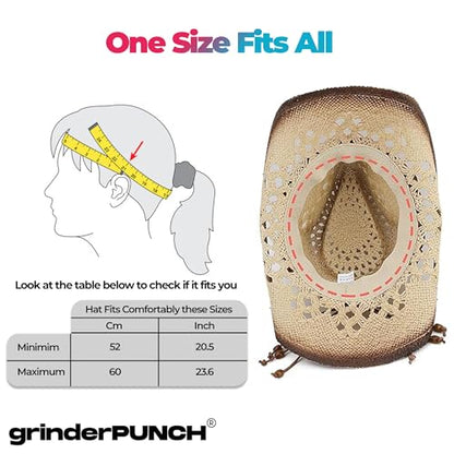 grinderPUNCH Straw Cowboy Hat for Men Women Western Cowgirl Outback Sun Hat - color: Modern Flag